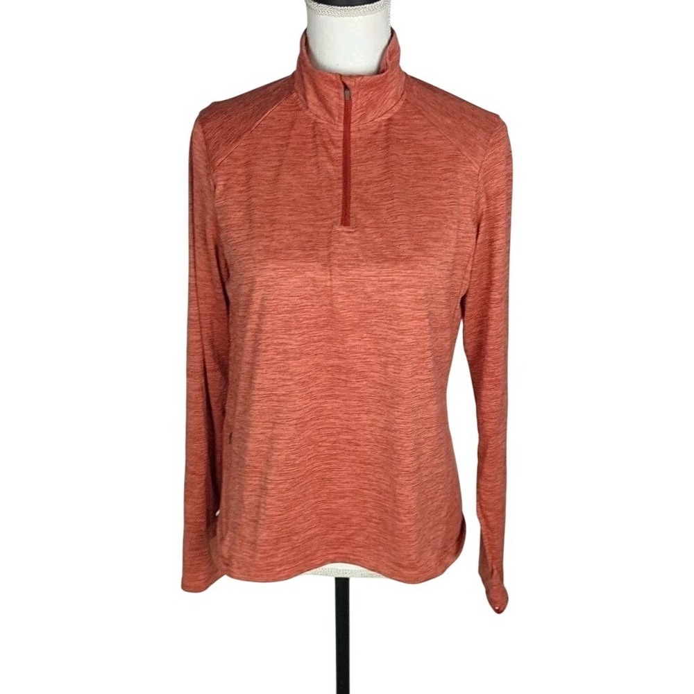 REI Co-op Women's Orange 1/4 Zip Long Sleeve Running Top Shirt Sz M Thumb Holes